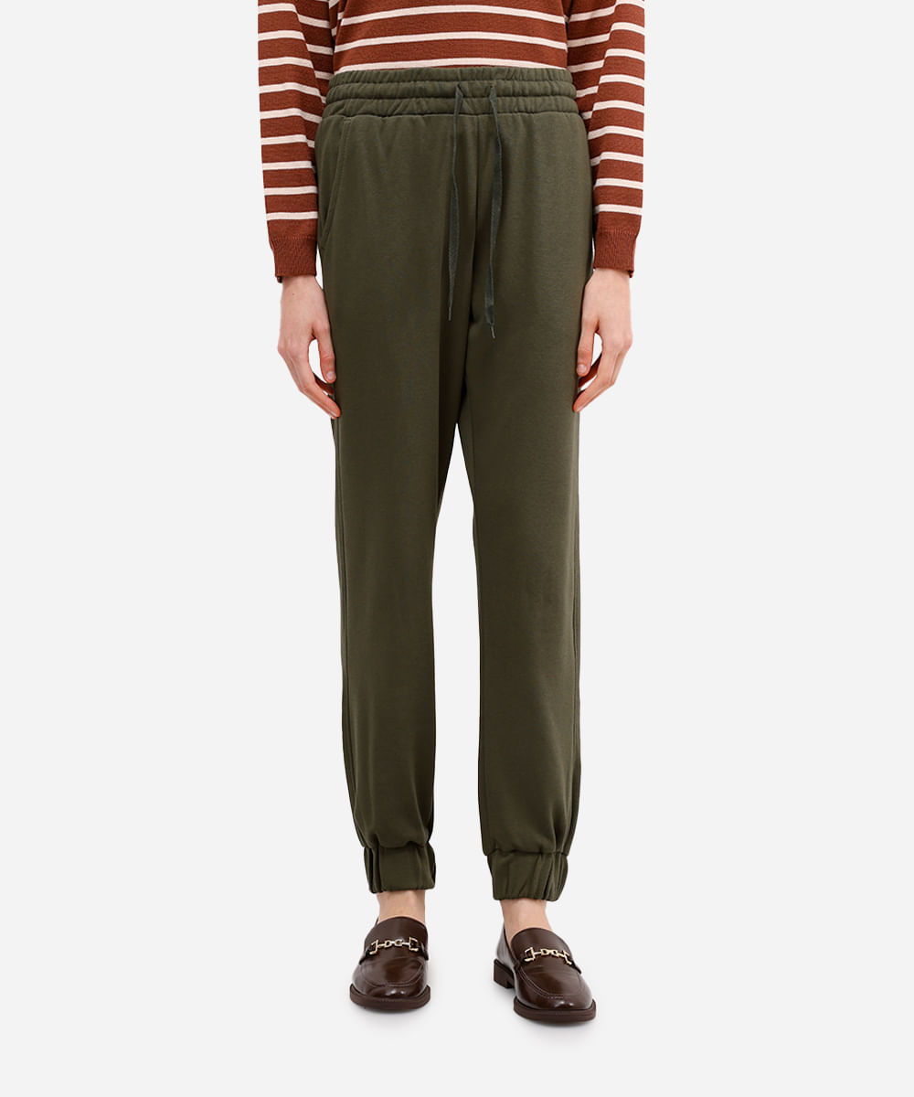 calça jogger básica feminina de moletom verde