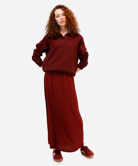 saia longa básica feminina texturizada vinho