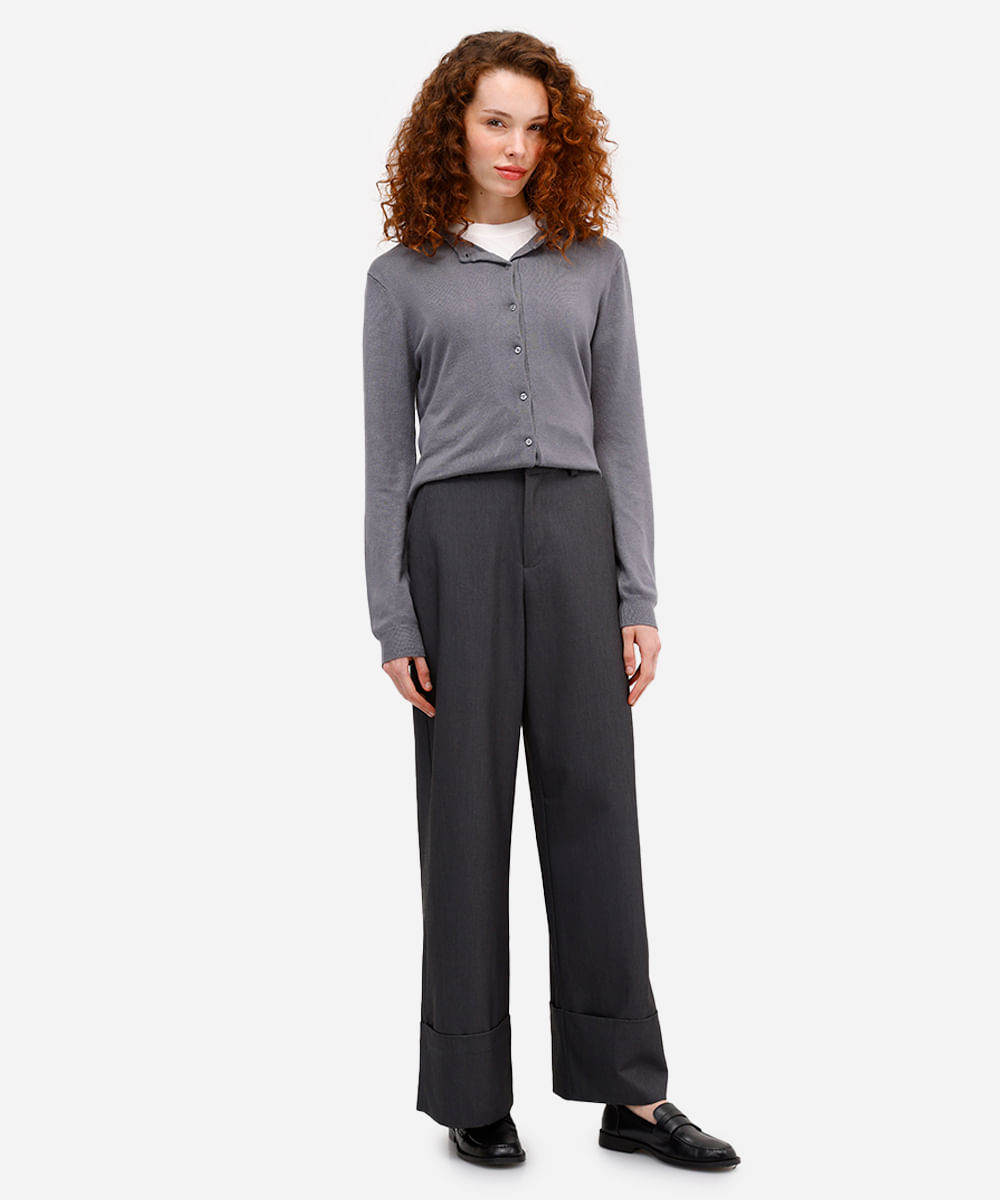 cardigan feminino de tricot  cinza