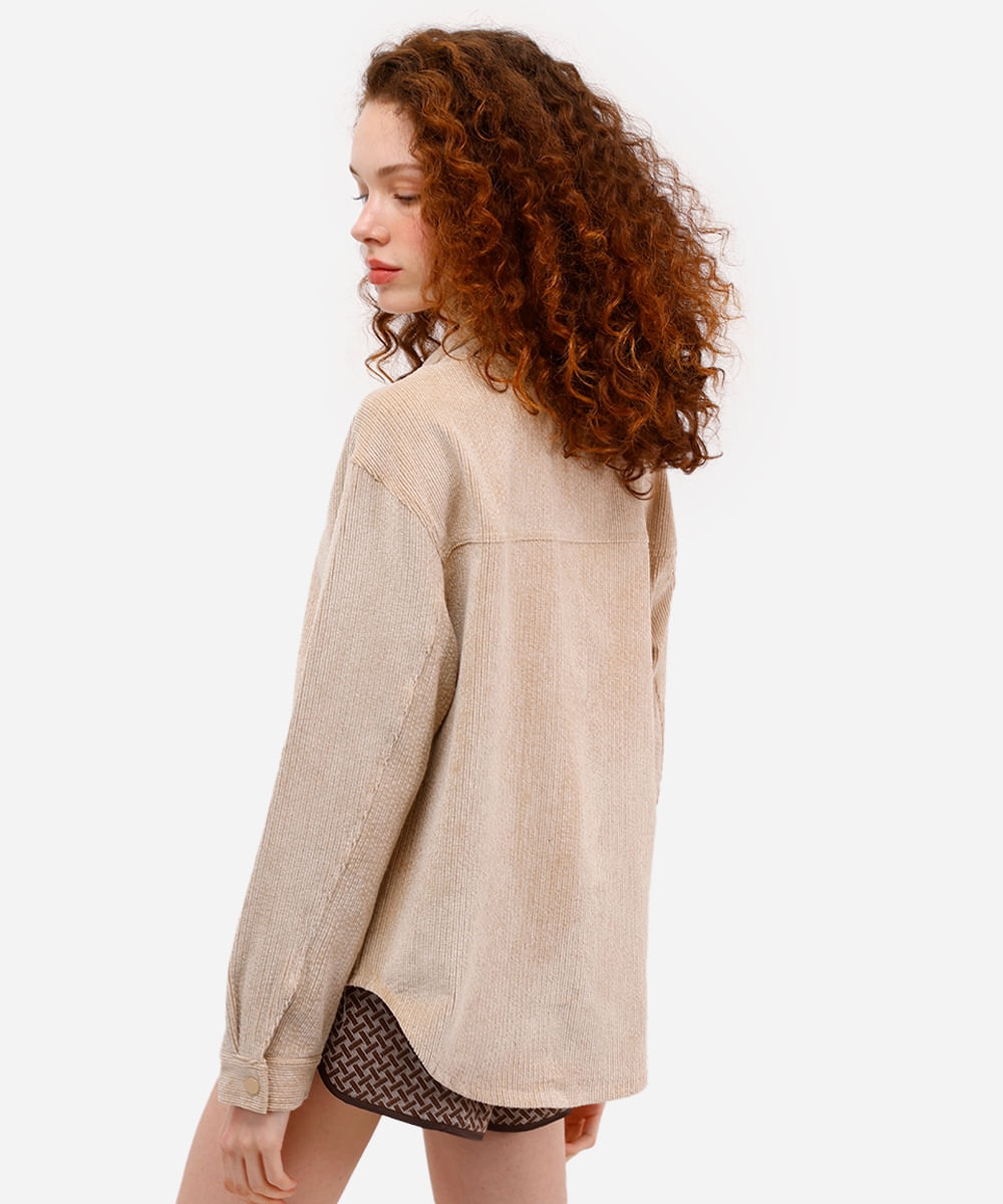 camisa feminina de veludo texturizada bege