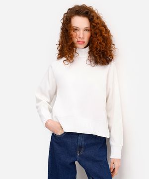 blusão feminino de moletom gola alta off white