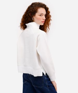 blusão feminino de moletom gola alta off white