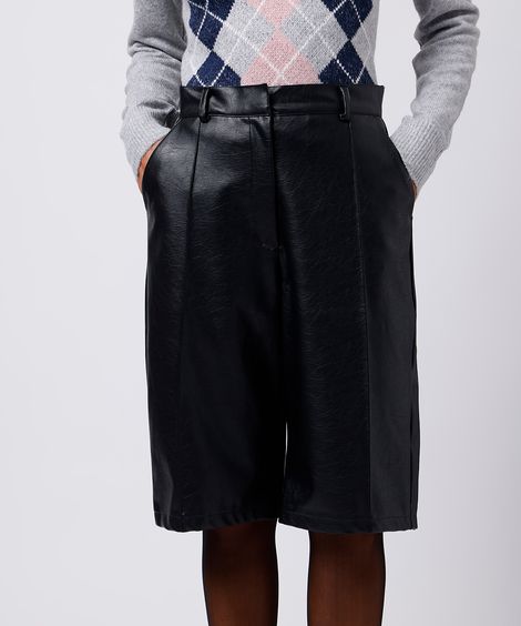 bermuda feminina de alfaiataria em poliuretano mindset preta