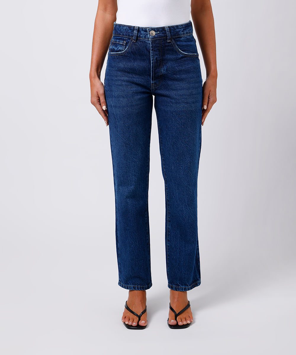calça feminina jeans reta mindset azul