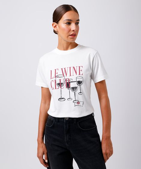 camiseta feminina de algodão wine club mindset off white