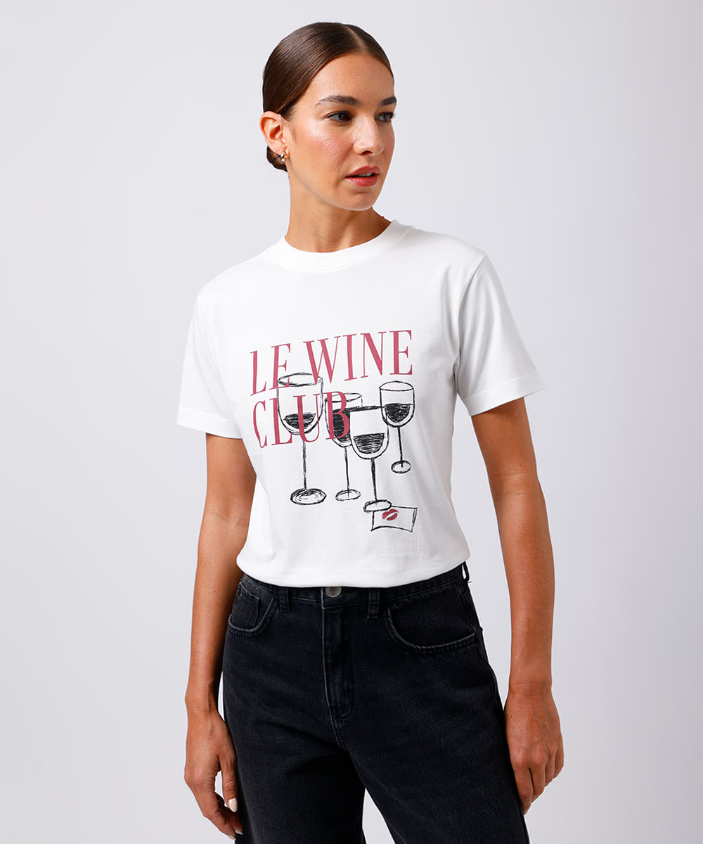 camiseta feminina de algodão wine club mindset off white