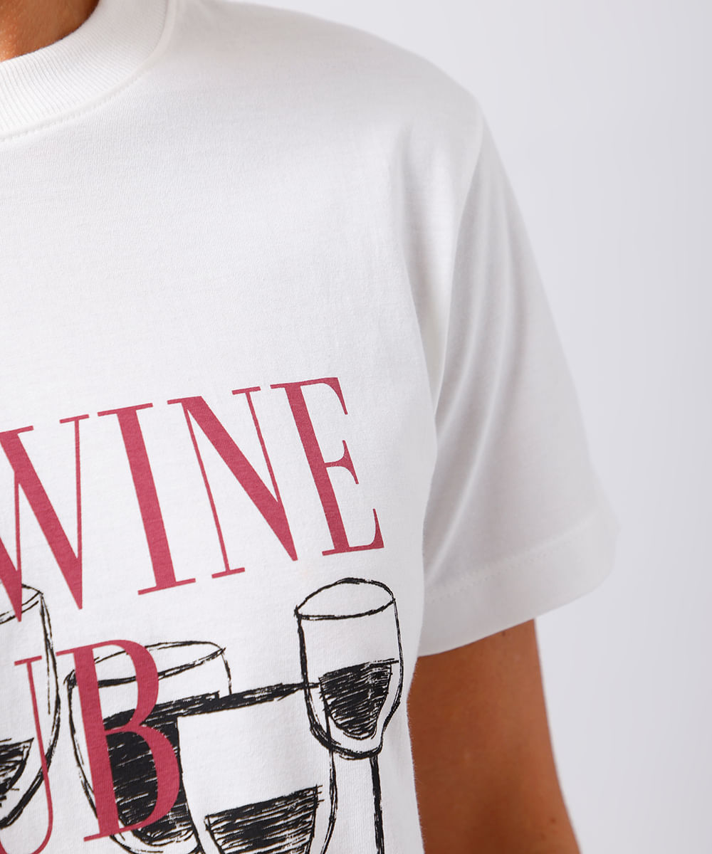 camiseta feminina de algodão wine club mindset off white