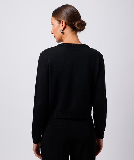 cardigan feminino de tricot com tule e paetê mindset preto