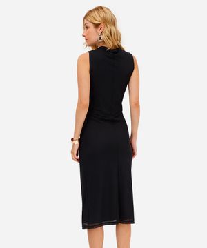 vestido midi feminino de tule franzido preto