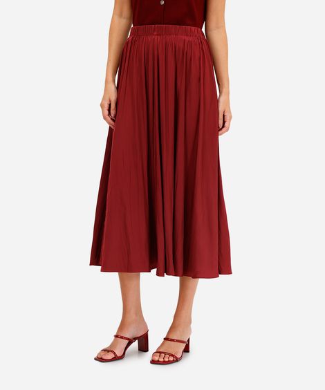 saia midi feminina acetinada texturizada cós elástico vinho