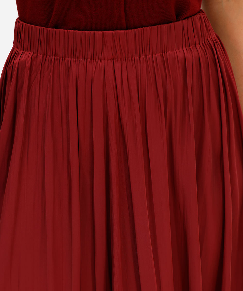 saia midi feminina acetinada texturizada cós elástico vinho