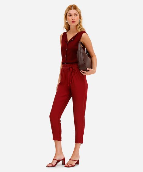 calça feminina de viscose cós elástico vinho