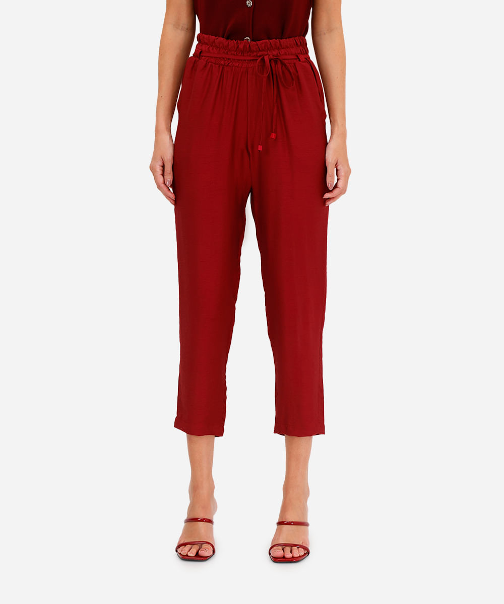 calça feminina de viscose cós elástico vinho