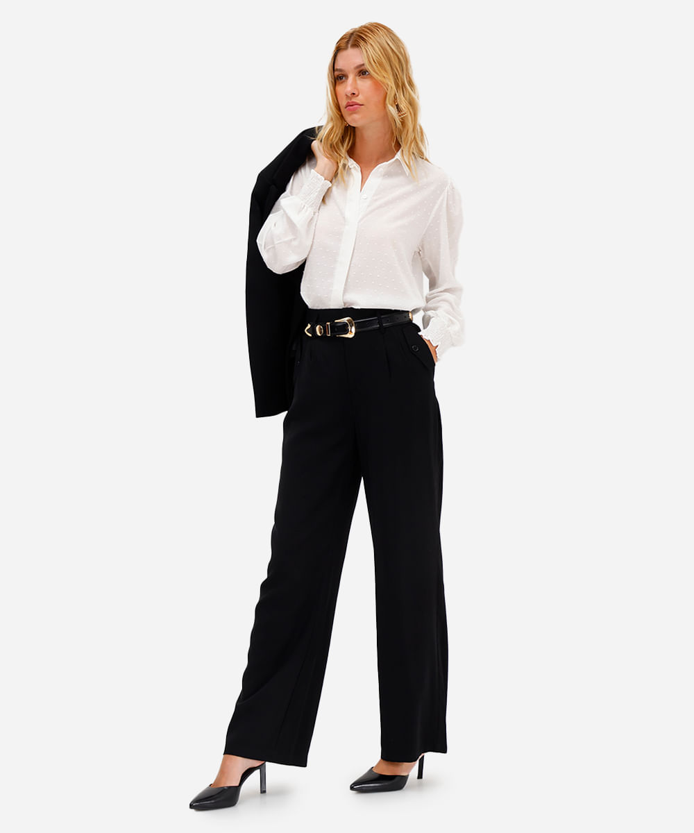 camisa feminina de viscose texturizada poá off white