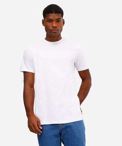 camiseta alongada de algodão básica branca