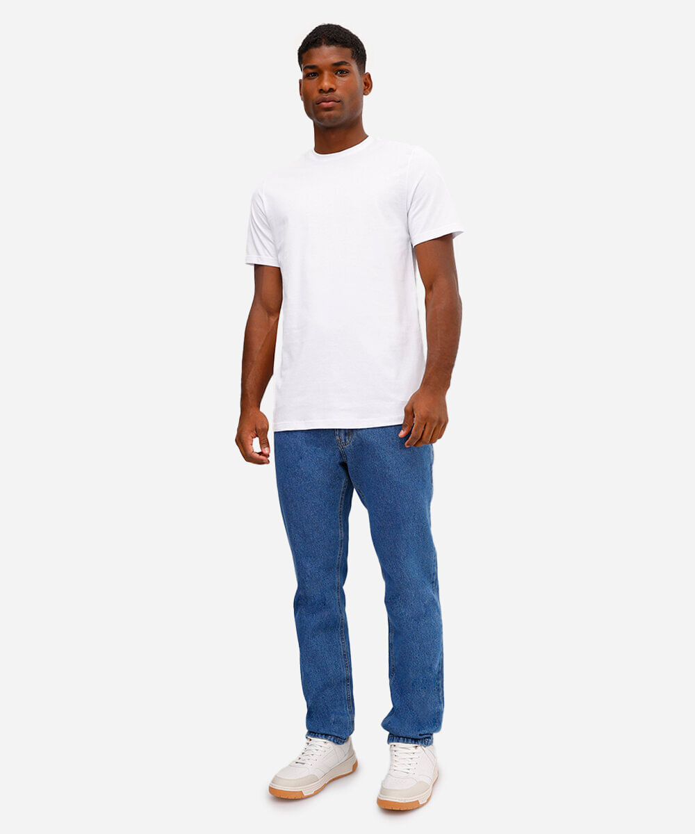 camiseta alongada de algodão básica branca