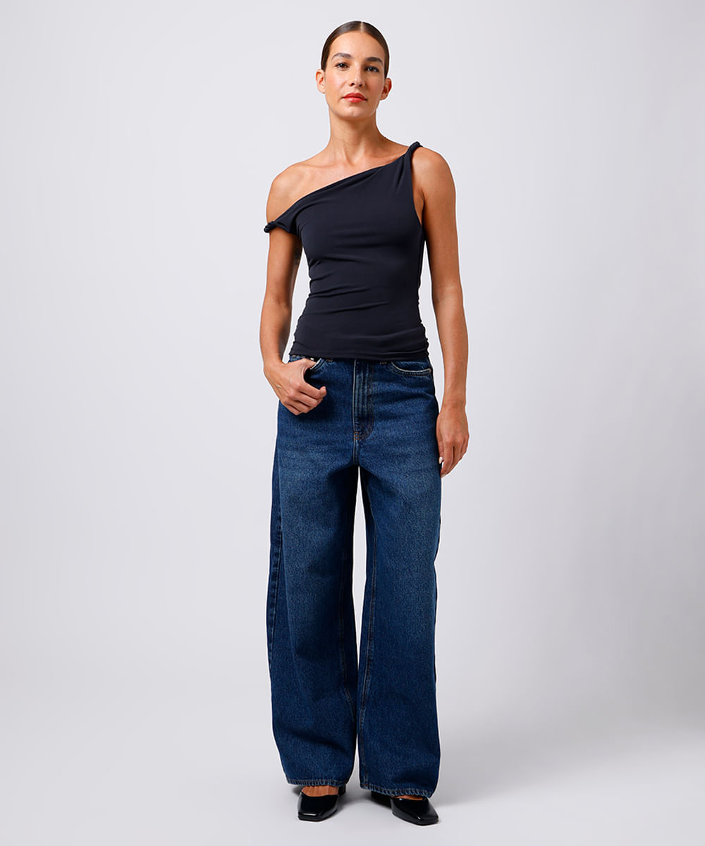 blusa feminina decote assimétrico mindset preto