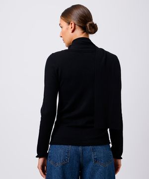 suéter feminino de tricot com gola cachecol mindset preto
