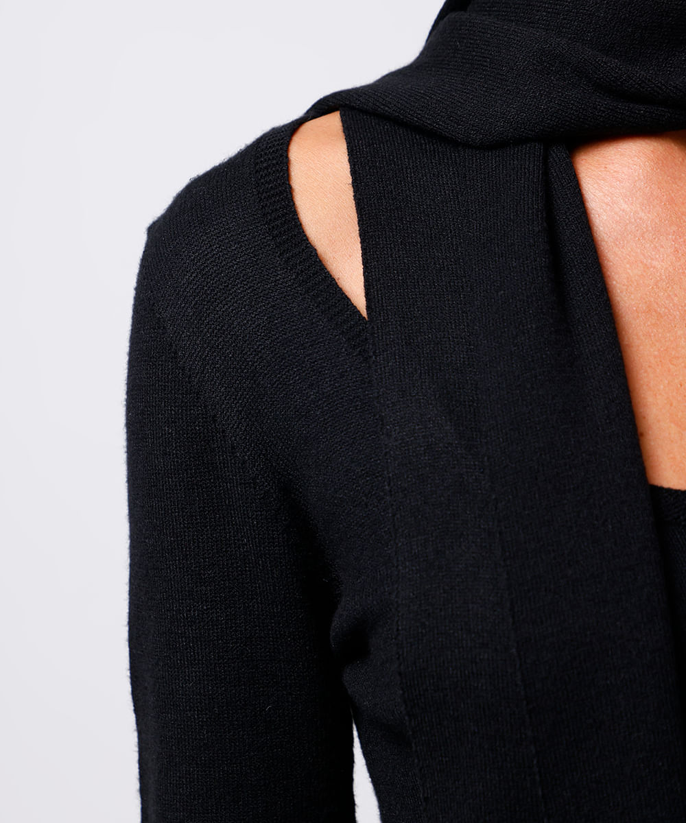 suéter feminino de tricot com gola cachecol mindset preto