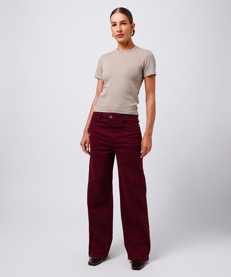 calça reta new york feminina de sarja mindset vinho