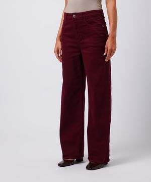 calça feminina de sarja new york cintura alta mindset vinho