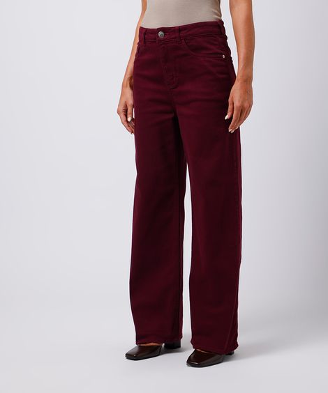 calça reta new york feminina de sarja mindset vinho