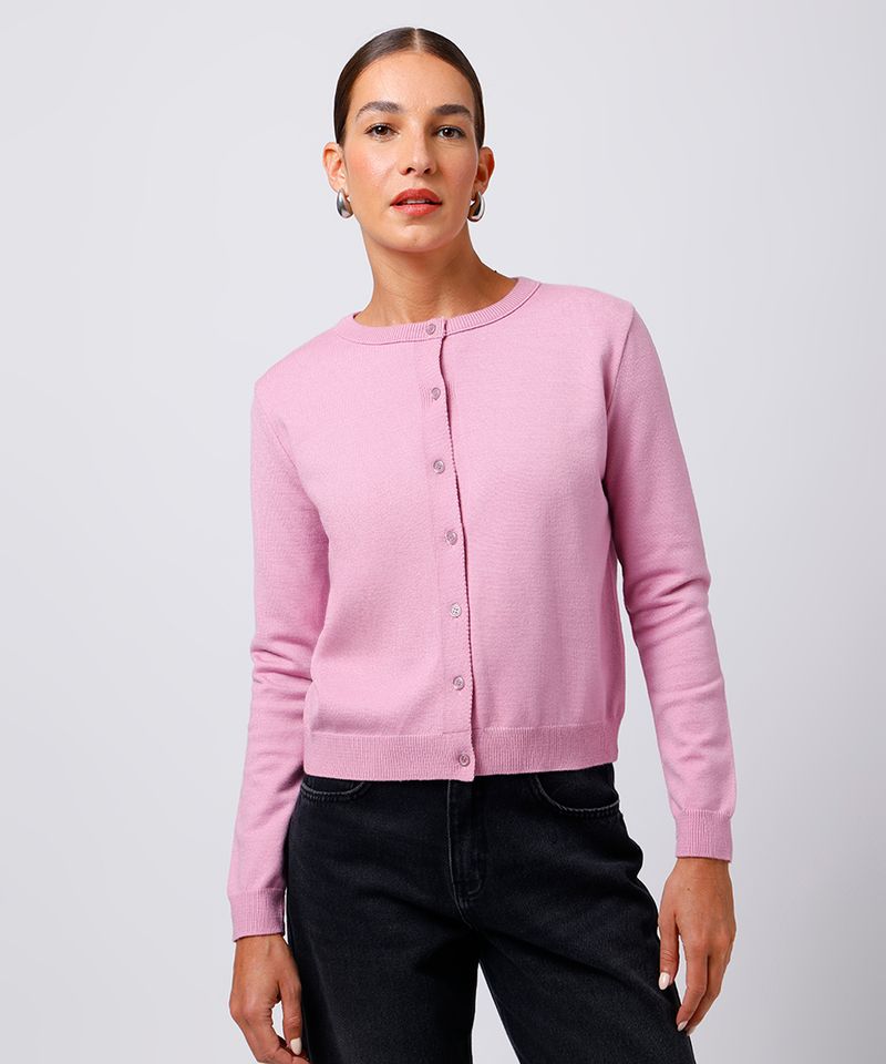 cardigan feminino de tricot mindset rosa