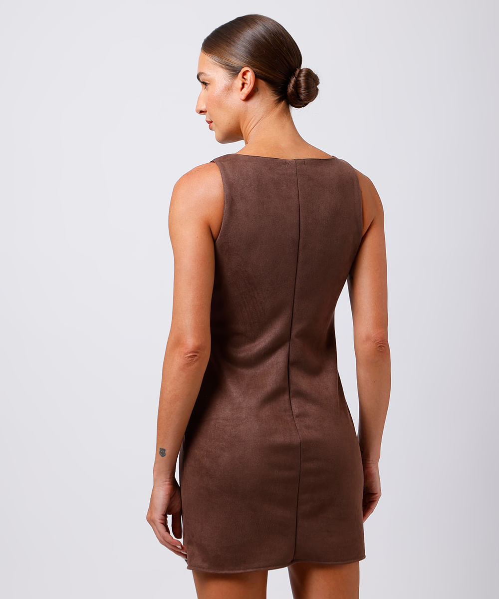 vestido curto feminino de suede mindset marrom