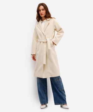 casaco trench coat feminino com faixa bege