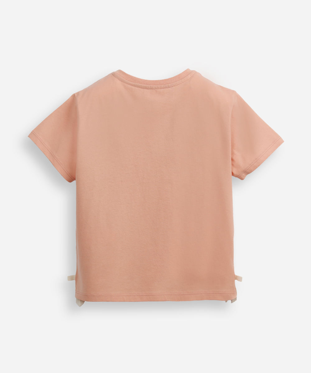 camiseta de algodão infantil lacinho na lateral rosa