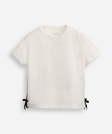 camiseta de algodão infantil lacinho na lateral off white