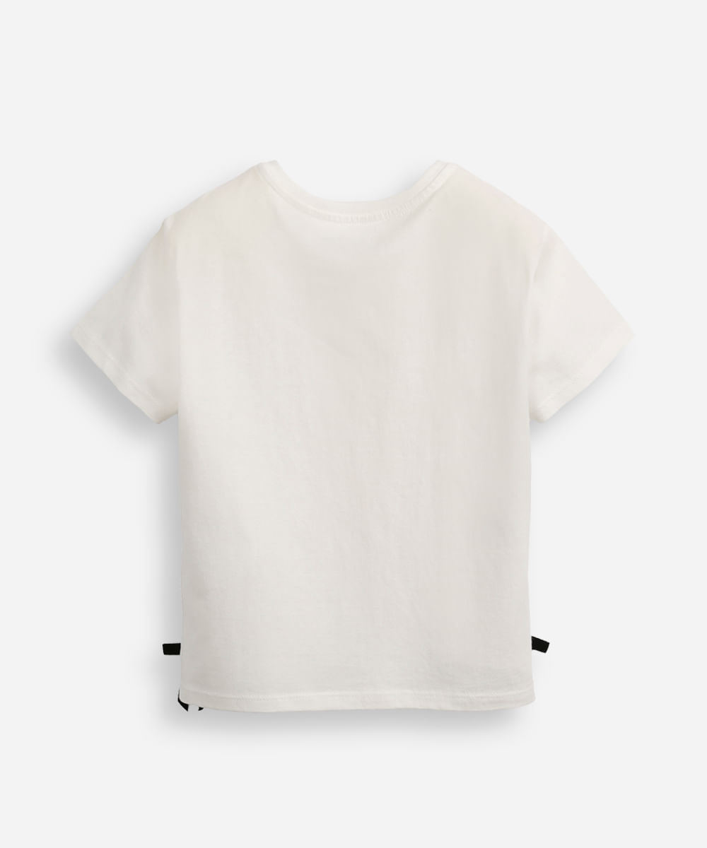 camiseta de algodão infantil lacinho na lateral off white