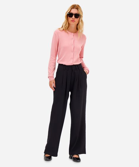 calça wide leg feminina de viscose texturizada preta