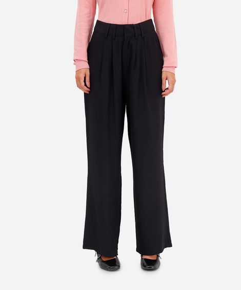 calça wide leg feminina de viscose texturizada preta