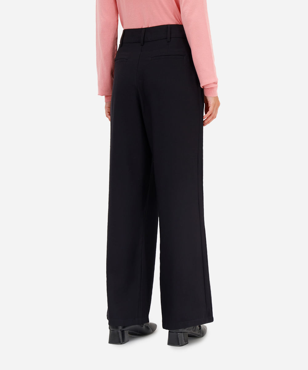 calça wide leg feminina de viscose texturizada preta