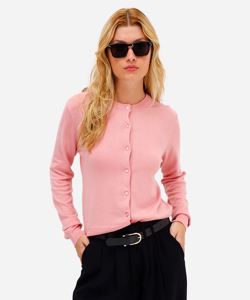 cardigan feminino de tricot rosa