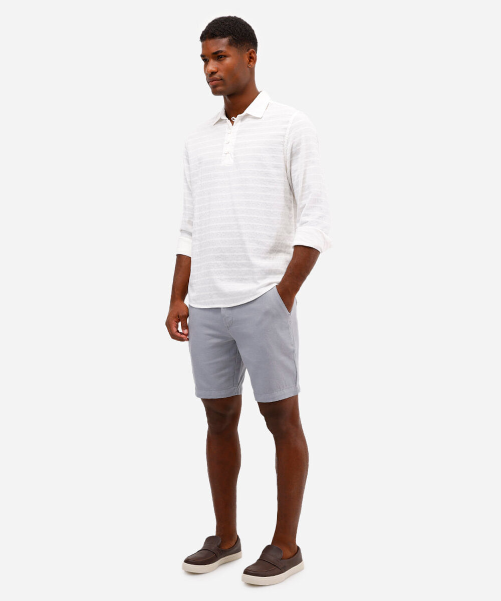 bermuda reta com linho e bolso chino azul