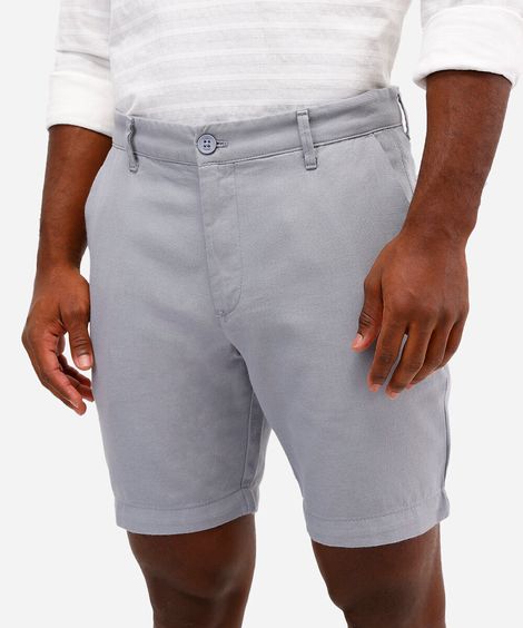 bermuda reta com linho e bolso chino azul