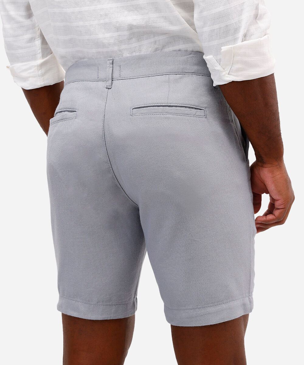 bermuda reta com linho e bolso chino azul