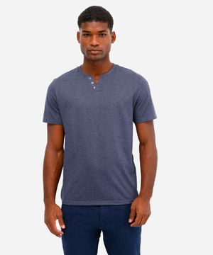 camiseta básica manga curta gola portuguesa - azul mesclado
