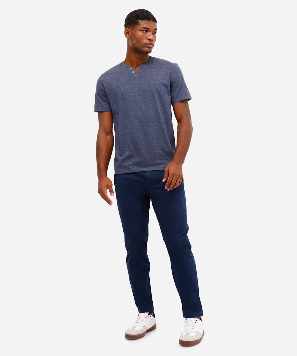 camiseta básica manga curta gola portuguesa - azul mesclado