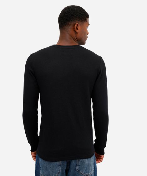 blusa básica masculina manga longa texturizada preta