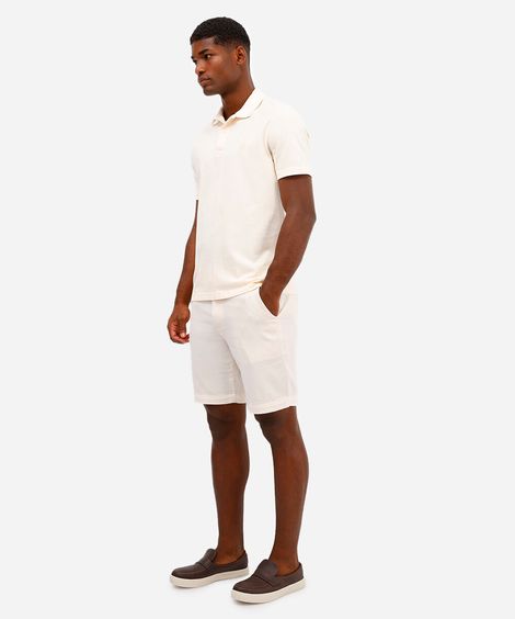 bermuda reta com linho e bolso chino off white