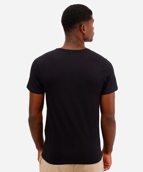camiseta de algodão gola v preta