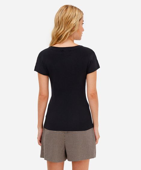 blusa feminina de tricot com miçangas manga curta preta