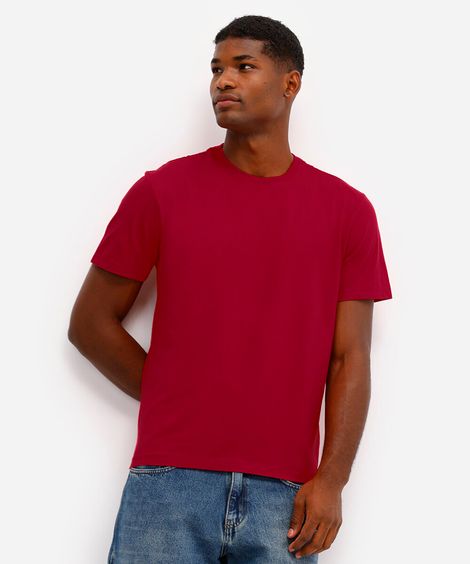 camiseta masculina de algodão básica manga curta vermelha