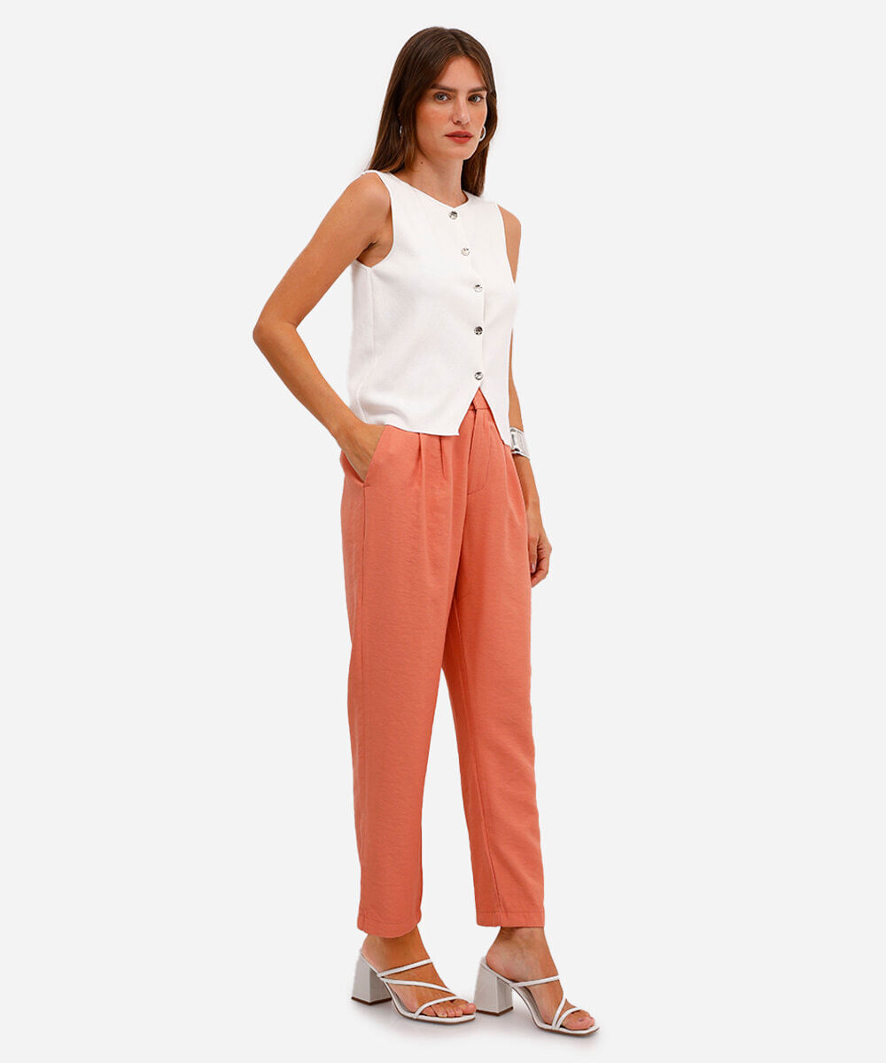 calça de alfaiataria feminina cós elástico rosa