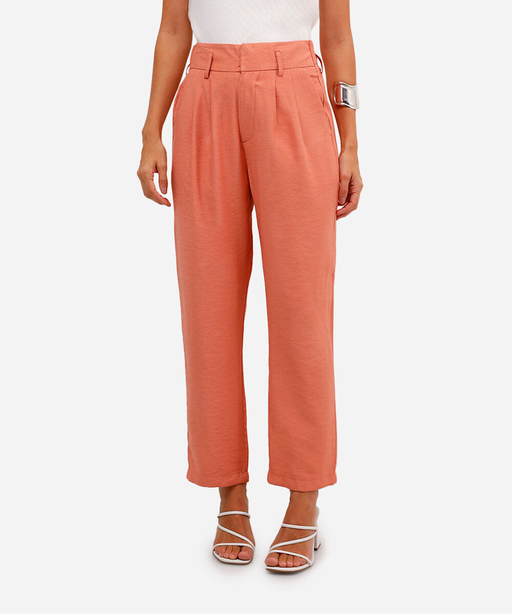 calça de alfaiataria feminina cós elástico rosa