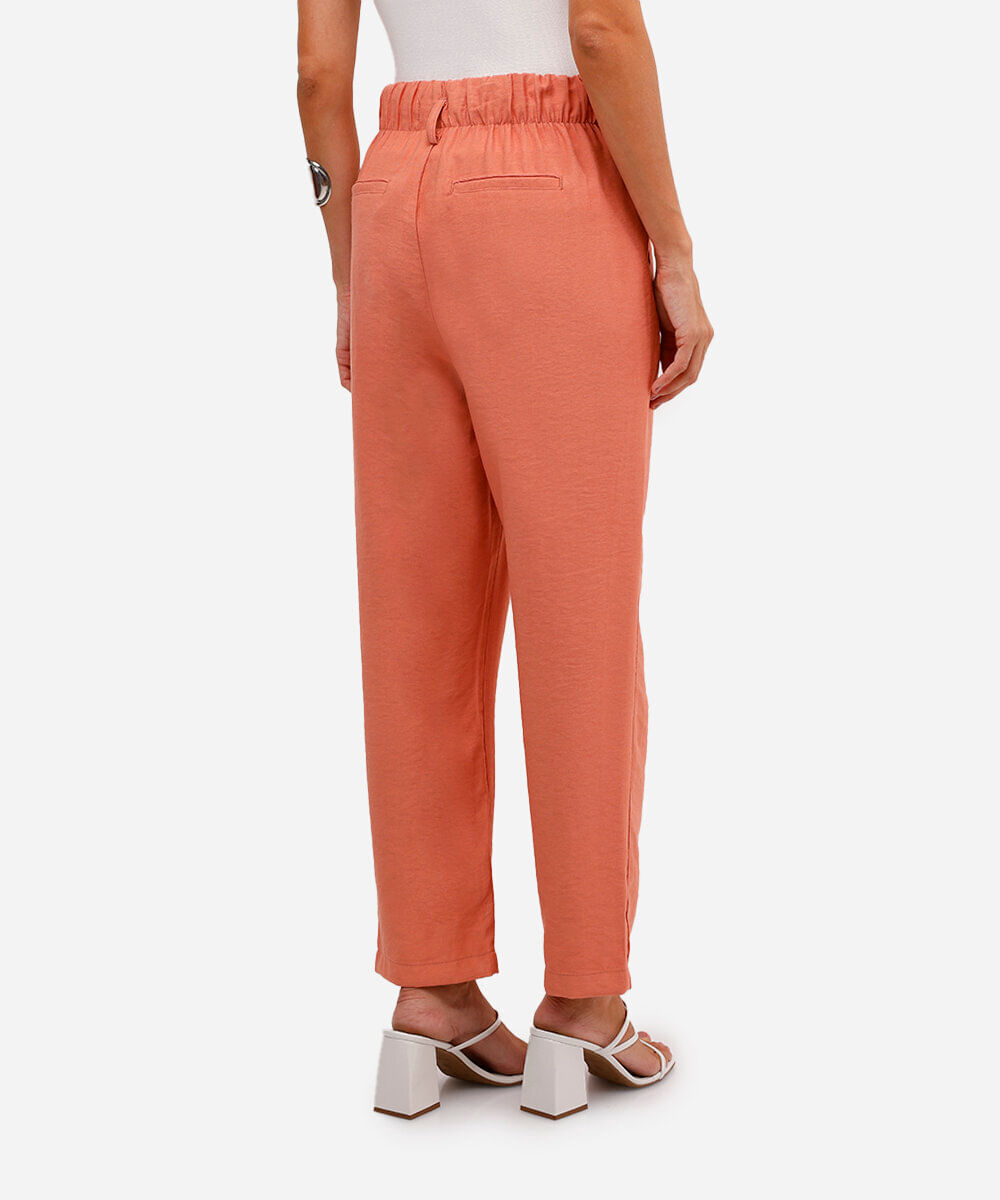 calça de alfaiataria feminina cós elástico rosa