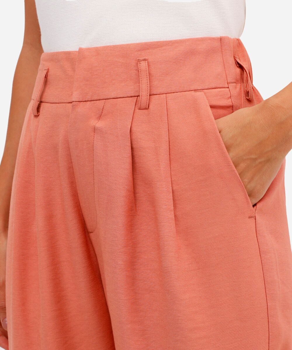 calça de alfaiataria feminina cós elástico rosa